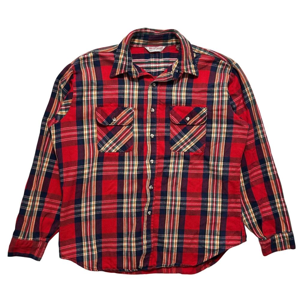 VTG 90's Wear Guard Plaid Cotton Long Sleeve Flannel Button Up Shirt Red Size XL